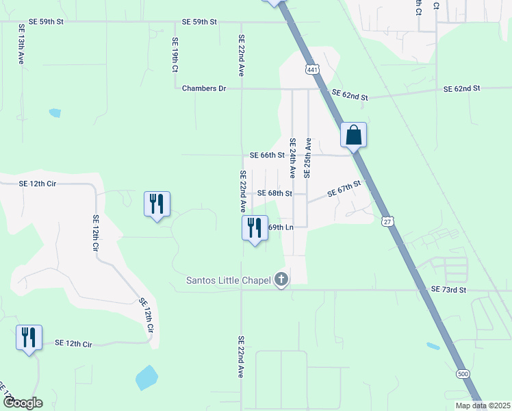 map of restaurants, bars, coffee shops, grocery stores, and more near 6865 Southeast 22nd Court in Ocala