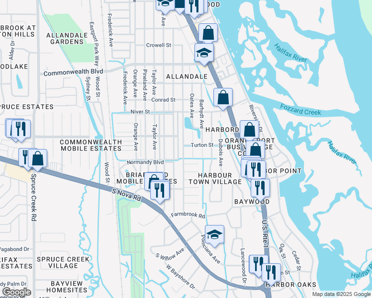 map of restaurants, bars, coffee shops, grocery stores, and more near 5404 Christiancy Avenue in Port Orange