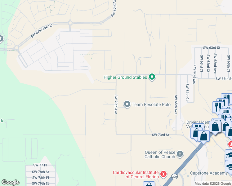 map of restaurants, bars, coffee shops, grocery stores, and more near 6855 Southwest 70th Avenue in Ocala
