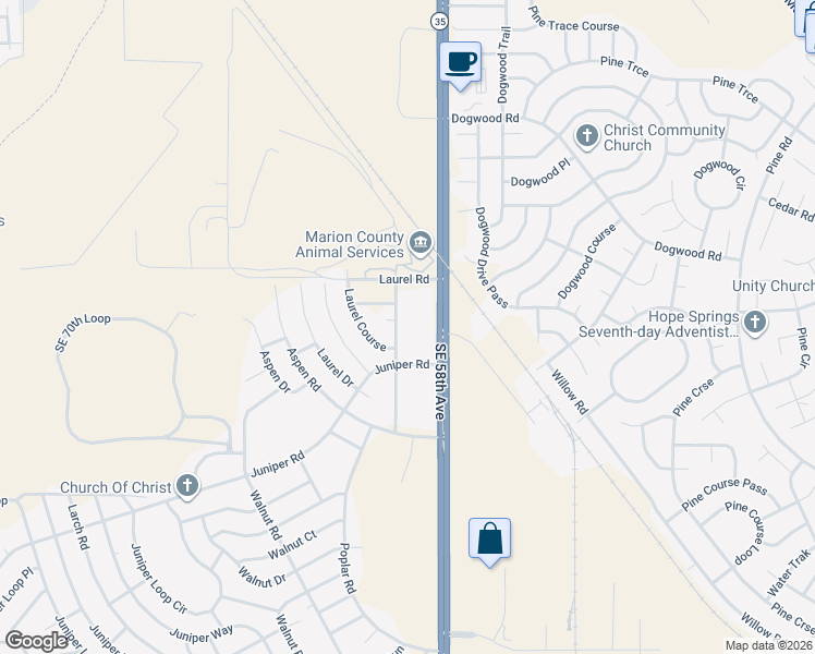 map of restaurants, bars, coffee shops, grocery stores, and more near 21 Laurel Pass in Ocala