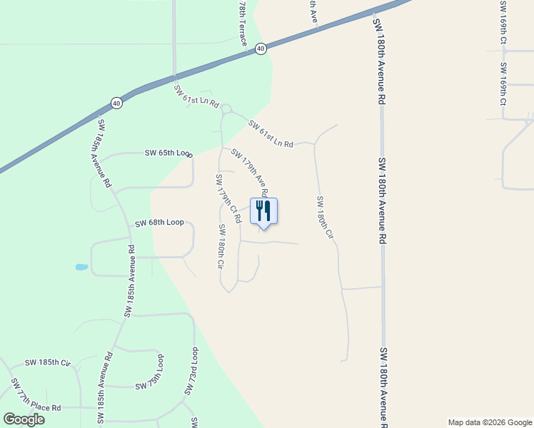 map of restaurants, bars, coffee shops, grocery stores, and more near 6753 Southwest 179th Avenue Road in Dunnellon