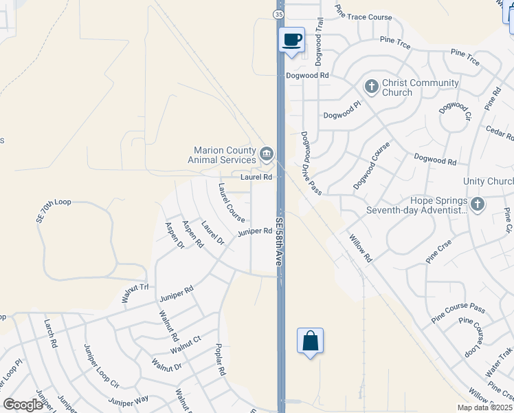 map of restaurants, bars, coffee shops, grocery stores, and more near 6700 Southeast 58th Avenue in Ocala