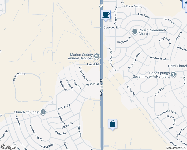 map of restaurants, bars, coffee shops, grocery stores, and more near 6700 Southeast 58th Avenue in Ocala