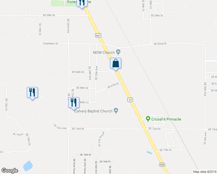 map of restaurants, bars, coffee shops, grocery stores, and more near 2599 Southeast 67th Street in Ocala