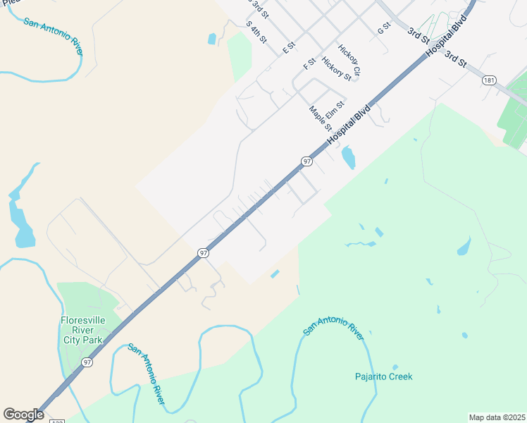 map of restaurants, bars, coffee shops, grocery stores, and more near 51 Texas 97 in Floresville