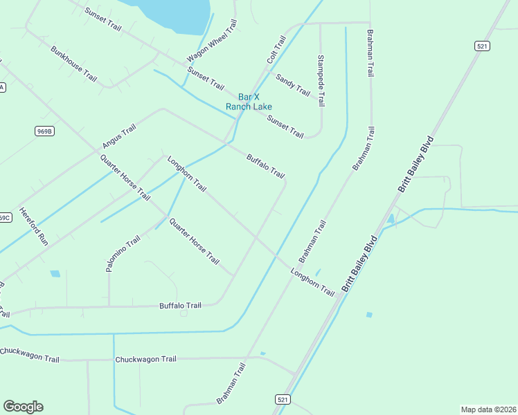 map of restaurants, bars, coffee shops, grocery stores, and more near 325 Buffalo Trail in Angleton
