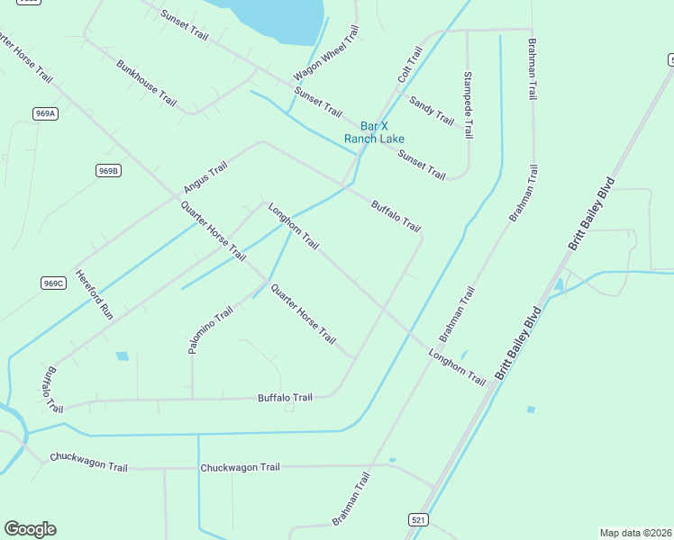 map of restaurants, bars, coffee shops, grocery stores, and more near 583 Longhorn Trail in Angleton