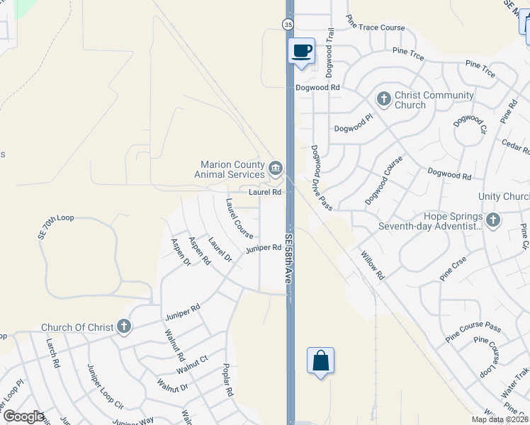 map of restaurants, bars, coffee shops, grocery stores, and more near 6700 Southeast 58th Avenue in Ocala