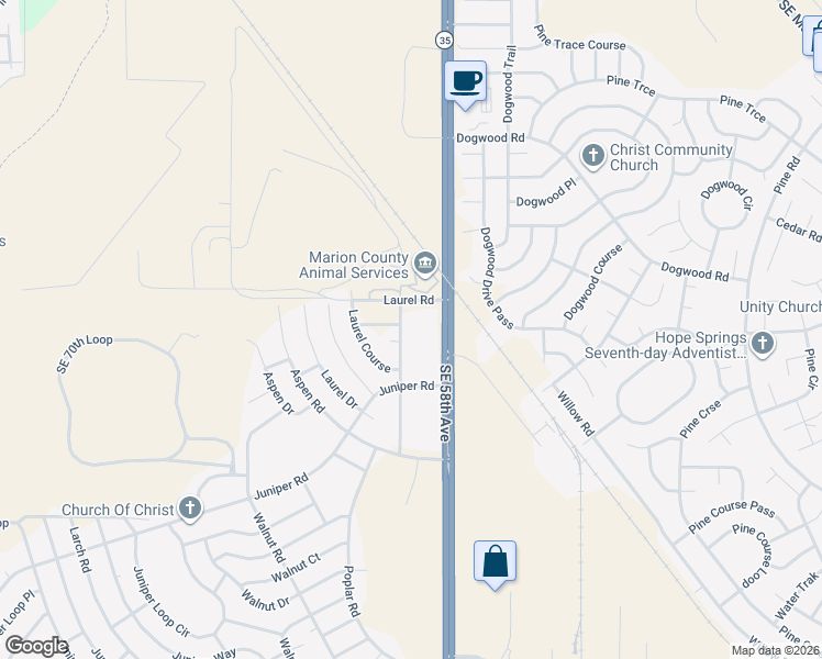 map of restaurants, bars, coffee shops, grocery stores, and more near 6700 Southeast 58th Avenue in Ocala