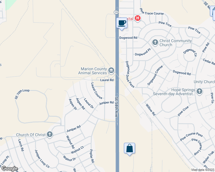 map of restaurants, bars, coffee shops, grocery stores, and more near 6700 Southeast 58th Avenue in Ocala