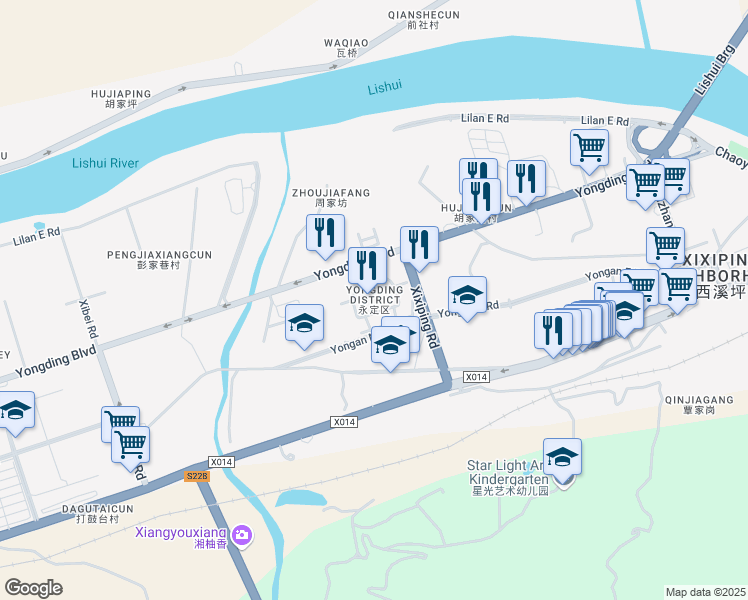 map of restaurants, bars, coffee shops, grocery stores, and more near in Zhangjiajie