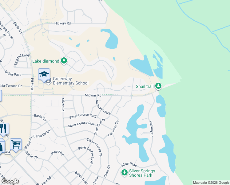 map of restaurants, bars, coffee shops, grocery stores, and more near 709 Lake Diamond Avenue in Ocala
