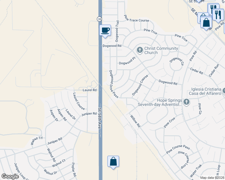 map of restaurants, bars, coffee shops, grocery stores, and more near 24 Dogwood Drive Trail in Ocala