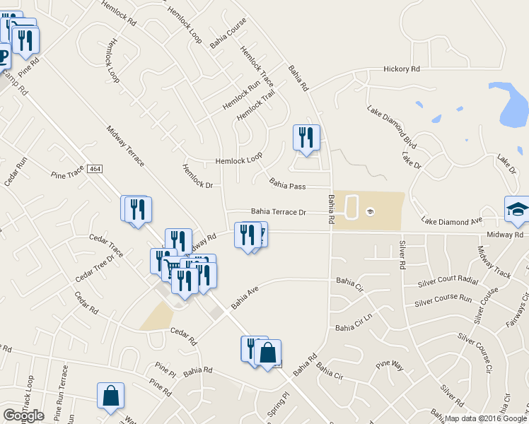 map of restaurants, bars, coffee shops, grocery stores, and more near 137 Bahia Terrace Drive in Ocala