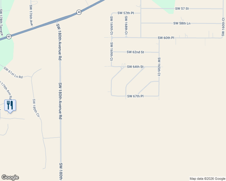 map of restaurants, bars, coffee shops, grocery stores, and more near 6738 Southwest 166th Terrace Road in Ocala