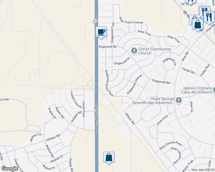map of restaurants, bars, coffee shops, grocery stores, and more near 24 Dogwood Drive Trail in Ocala