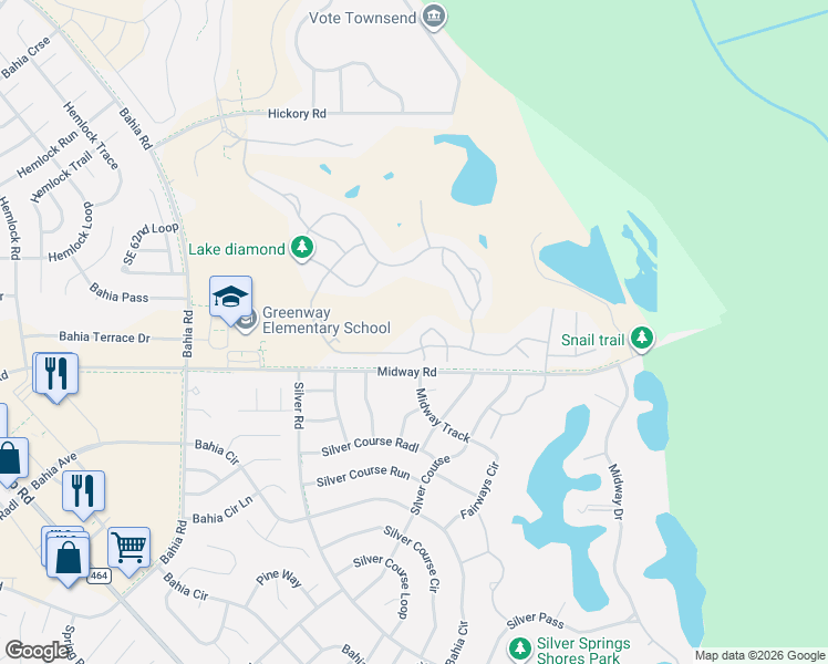 map of restaurants, bars, coffee shops, grocery stores, and more near 14 Diamond Ridge Way in Ocala