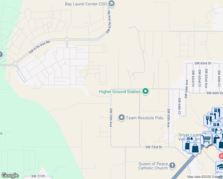 map of restaurants, bars, coffee shops, grocery stores, and more near 7048 Southwest 70th Avenue in Ocala