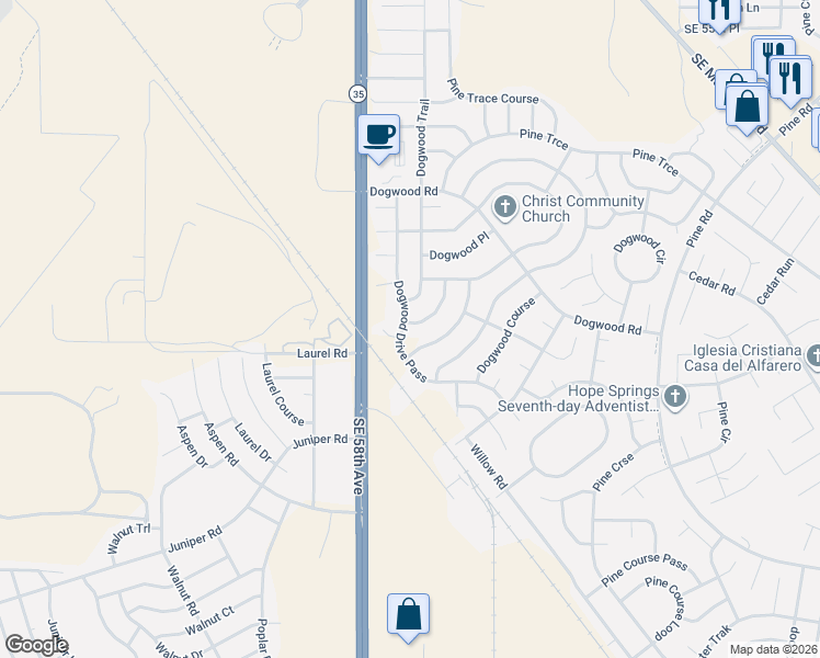 map of restaurants, bars, coffee shops, grocery stores, and more near 24 Dogwood Drive Trail in Ocala