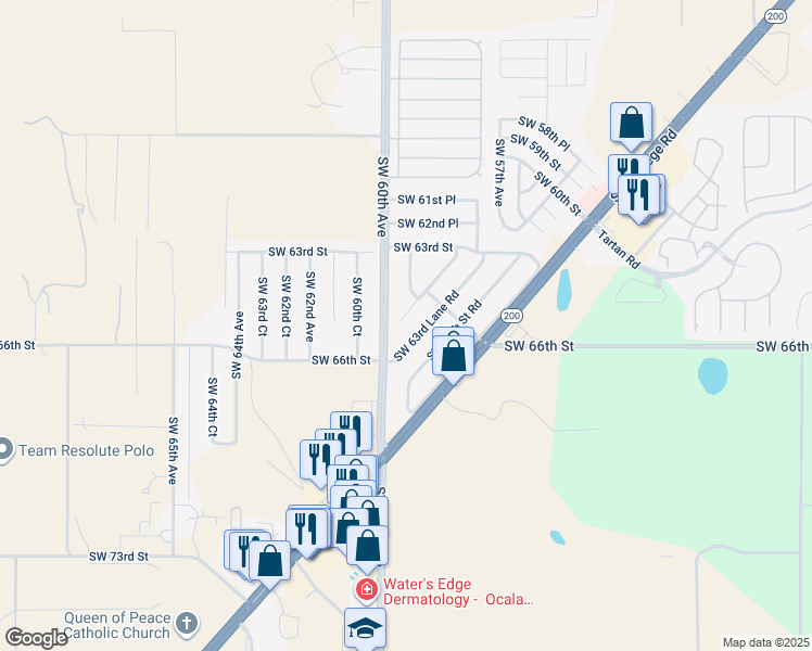 map of restaurants, bars, coffee shops, grocery stores, and more near 5930 Southwest 63rd Place Road in Ocala