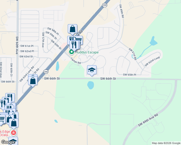 map of restaurants, bars, coffee shops, grocery stores, and more near 6505 Southwest 51st Court in Ocala