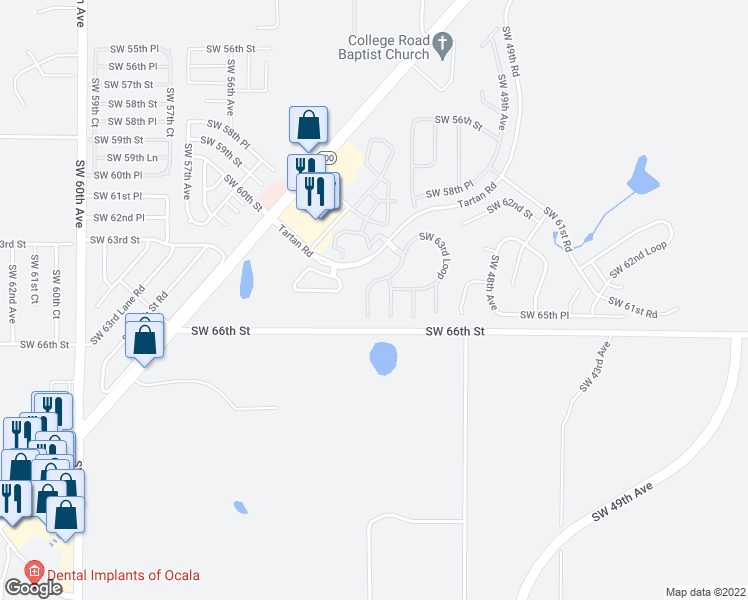 map of restaurants, bars, coffee shops, grocery stores, and more near 6525 Southwest 51st Court in Ocala