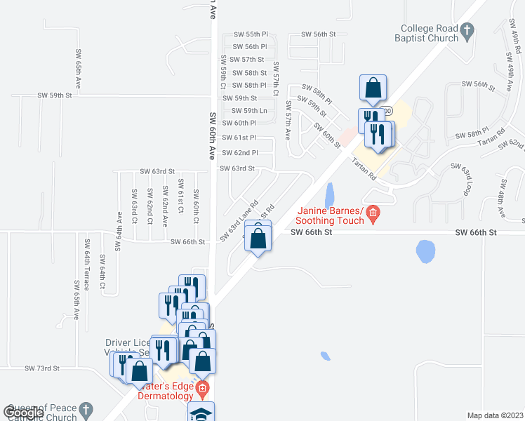 map of restaurants, bars, coffee shops, grocery stores, and more near 5771 Southwest 64th Street Road in Ocala