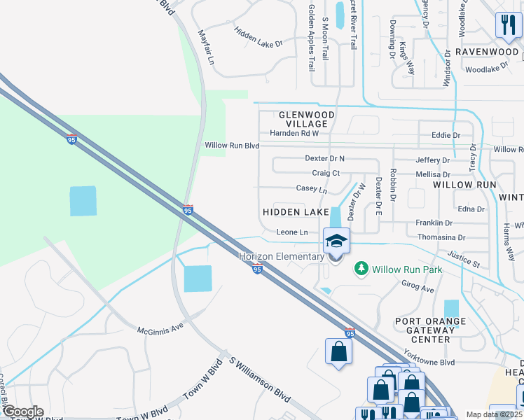 map of restaurants, bars, coffee shops, grocery stores, and more near 4729 Chardonnay Lane in Port Orange