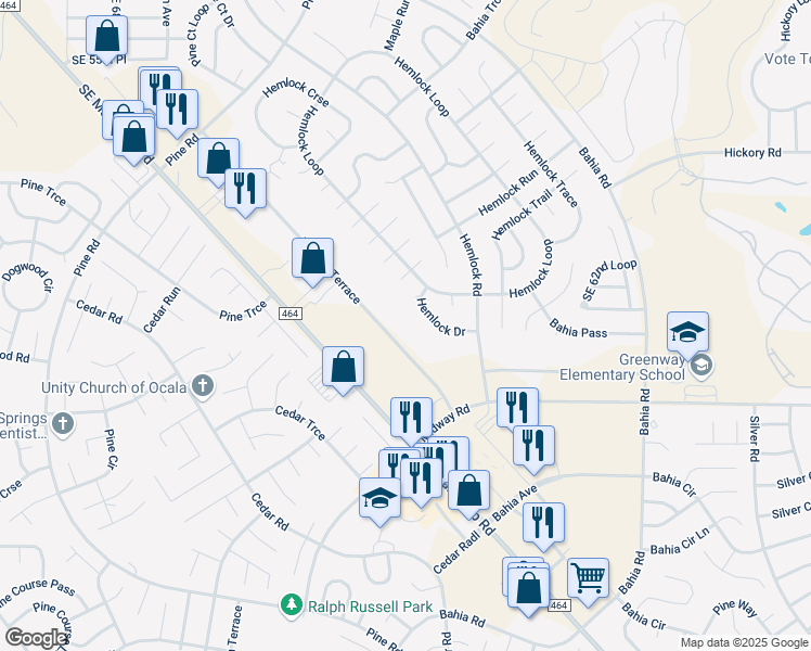 map of restaurants, bars, coffee shops, grocery stores, and more near 7413 Midway Terrace in Ocala