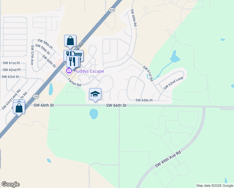 map of restaurants, bars, coffee shops, grocery stores, and more near 4820 Southwest 63rd Street in Ocala