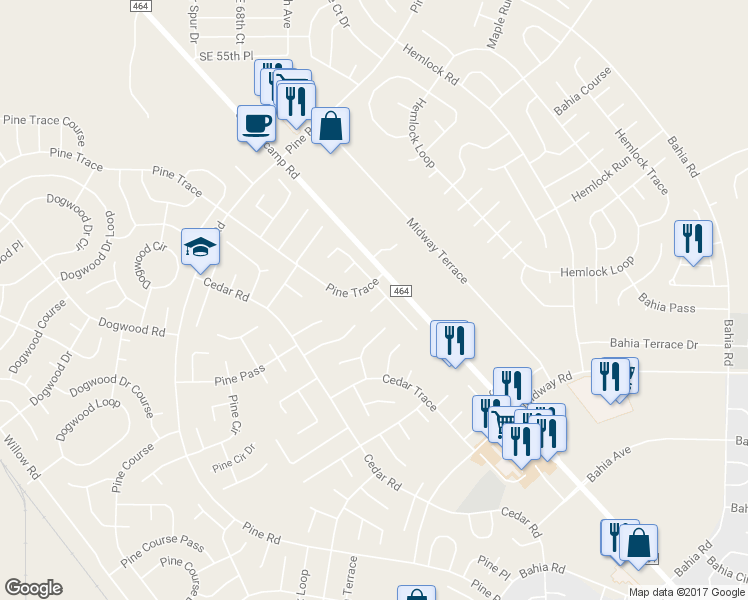 map of restaurants, bars, coffee shops, grocery stores, and more near 4 Pine Trace Ln in Ocala