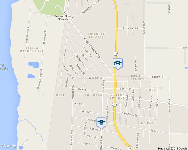 map of restaurants, bars, coffee shops, grocery stores, and more near 215 Quebec Avenue in De Leon Springs