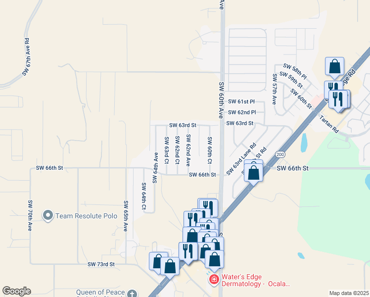 map of restaurants, bars, coffee shops, grocery stores, and more near 6446 Southwest 62nd Avenue in Ocala