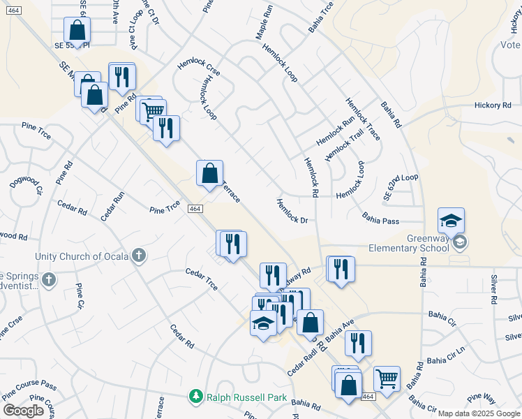 map of restaurants, bars, coffee shops, grocery stores, and more near 7413 Midway Terrace in Ocala