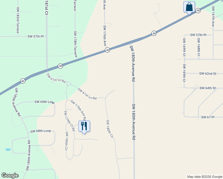 map of restaurants, bars, coffee shops, grocery stores, and more near 6430 Southwest 180 Circle in Dunnellon