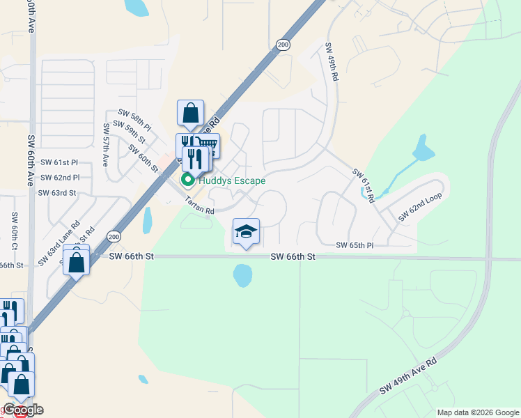 map of restaurants, bars, coffee shops, grocery stores, and more near 4853 Southwest 63rd Loop in Ocala