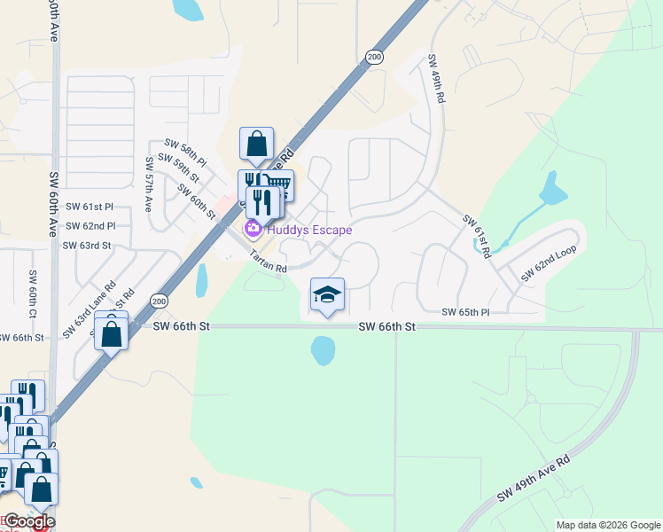 map of restaurants, bars, coffee shops, grocery stores, and more near 4853 Southwest 63rd Loop in Ocala