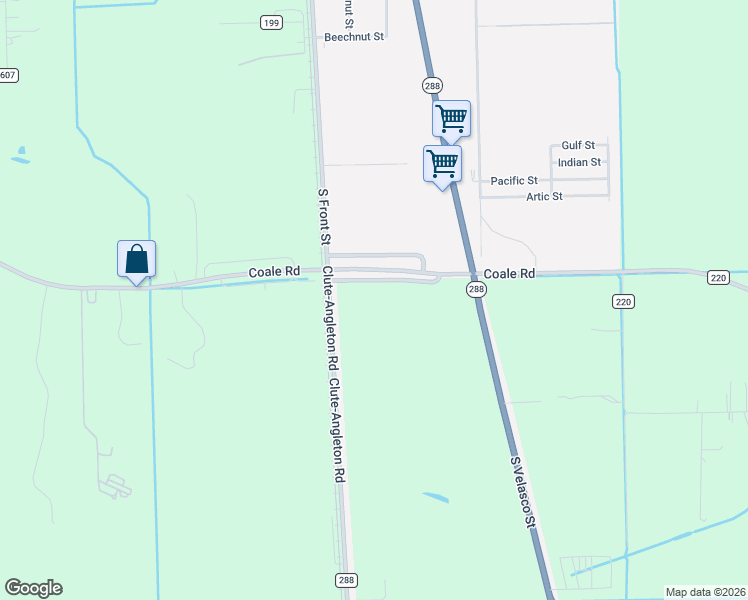 map of restaurants, bars, coffee shops, grocery stores, and more near 1200 County Road 220 in Angleton