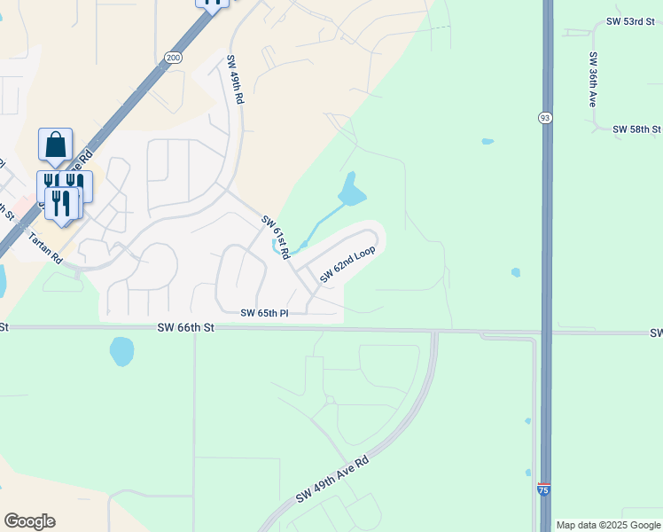 map of restaurants, bars, coffee shops, grocery stores, and more near 4481 Southwest 62nd Loop in Ocala