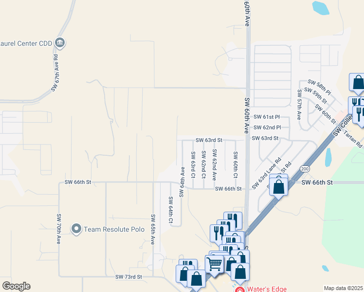 map of restaurants, bars, coffee shops, grocery stores, and more near 6712 Southwest 64th Avenue in Ocala