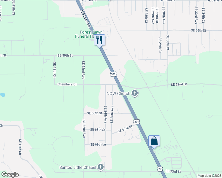 map of restaurants, bars, coffee shops, grocery stores, and more near 6210 Southeast 25th Avenue in Ocala