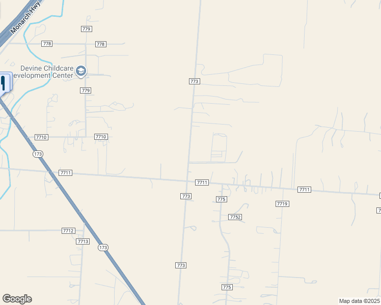 map of restaurants, bars, coffee shops, grocery stores, and more near 1049 County Road 773 in Devine