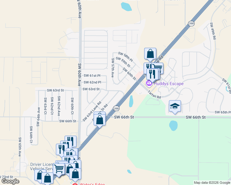 map of restaurants, bars, coffee shops, grocery stores, and more near 5631 Southwest 64th Street Road in Ocala