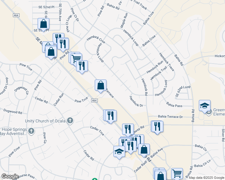 map of restaurants, bars, coffee shops, grocery stores, and more near 2 Hemlock Loop Trail in Ocala