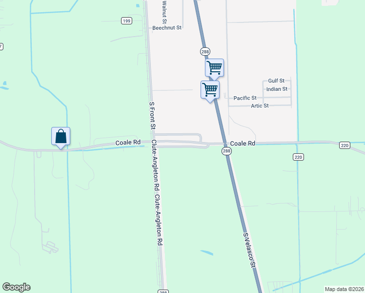 map of restaurants, bars, coffee shops, grocery stores, and more near 1394 Coale Road in Angleton