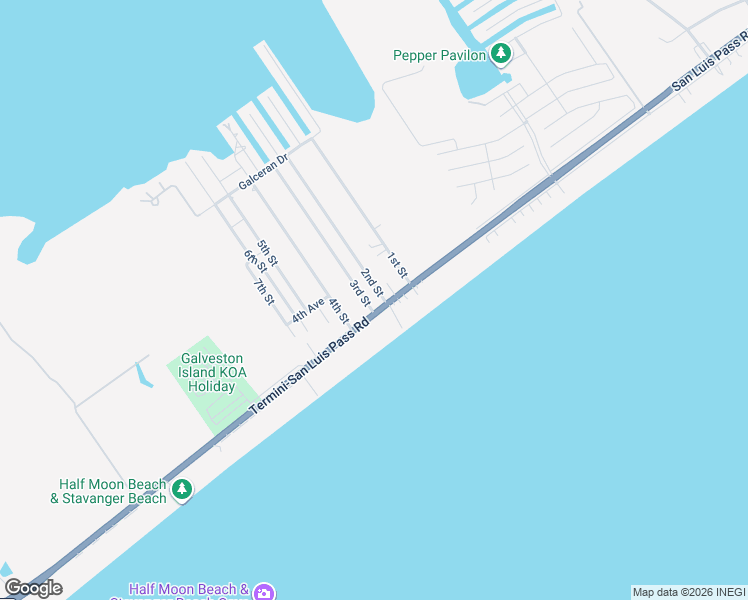 map of restaurants, bars, coffee shops, grocery stores, and more near 4130 3rd Street in Galveston