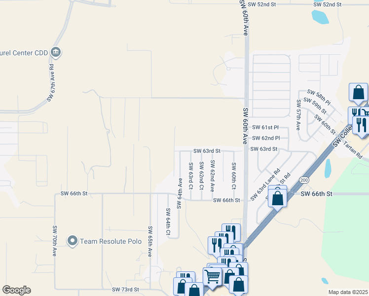 map of restaurants, bars, coffee shops, grocery stores, and more near 6375 Southwest 63rd Street in Ocala