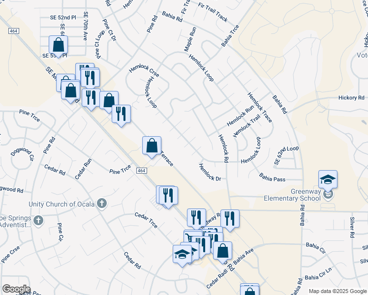 map of restaurants, bars, coffee shops, grocery stores, and more near 2 Hemlock Loop Trail in Ocala