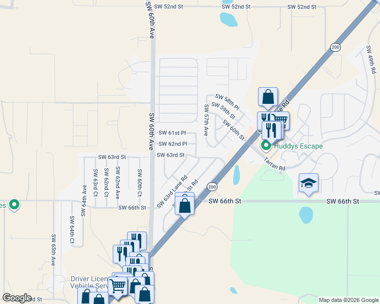 map of restaurants, bars, coffee shops, grocery stores, and more near 5731 Southwest 62nd Place in Ocala