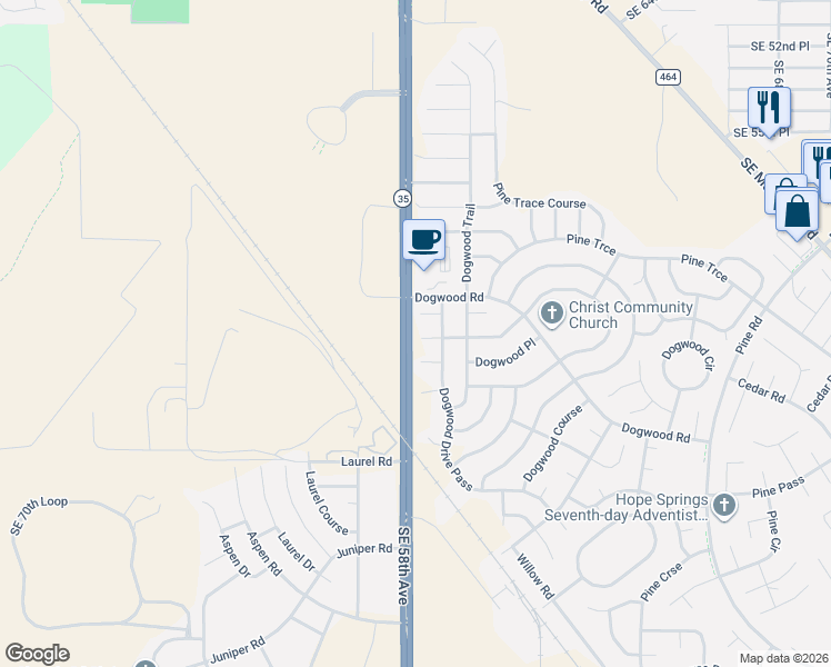 map of restaurants, bars, coffee shops, grocery stores, and more near 4 Dogwood Lane in Ocala